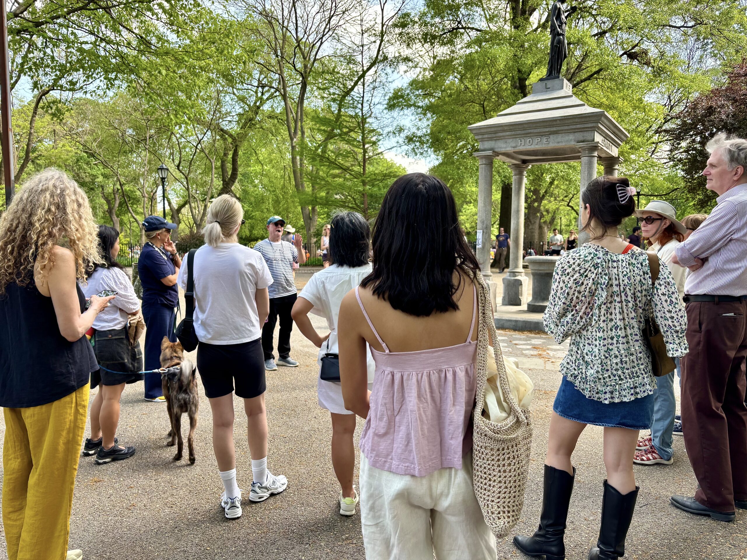 Crowd gathered in Tompkins Square Park to listen to the Jane's Walk