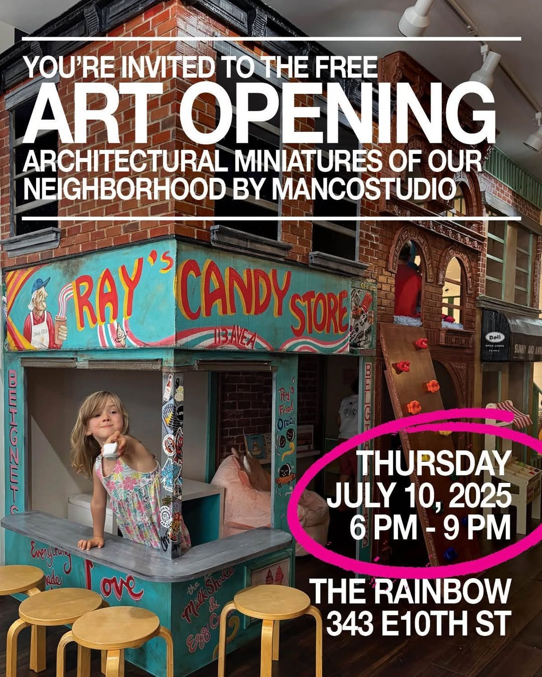 Flyer for Art Opening at The Rainbow Play Space