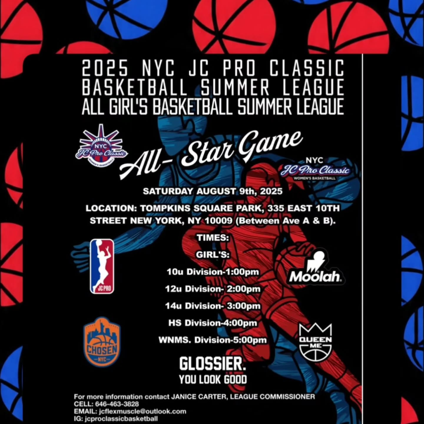 Flyer for girls all star games.