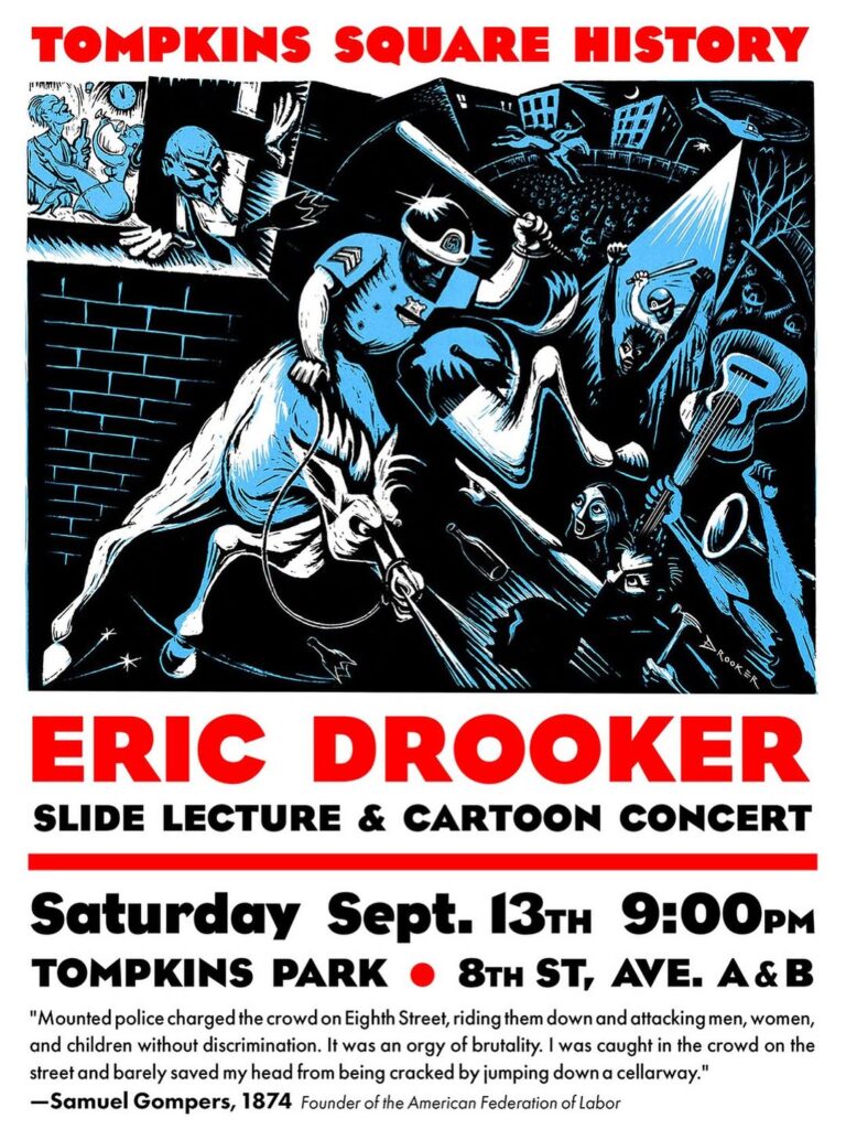 Flyer for Eric Drooker slide Lecture and Comic Concert