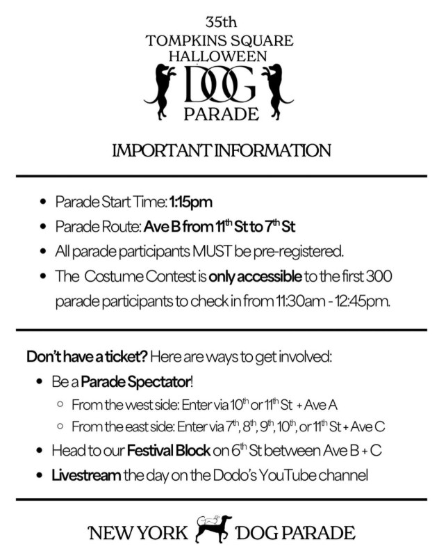 Information on the 35th Tompkins Square Halloween Dog Parade by New York Dog Parade