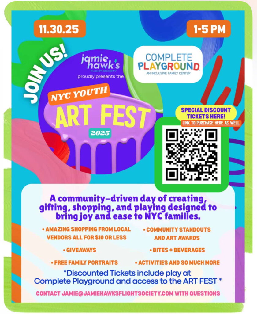 A graphic featuring a colorful graphic promoting the first NYC Youth Art Fest
